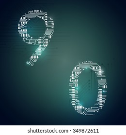 Circuit board digit 9 0 vector