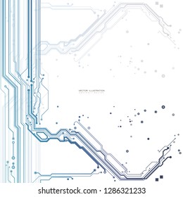 circuit board digital chipset electronic technology computer blue lines engineering processor flat copy space horizontal vector illustration