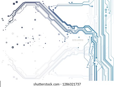 circuit board digital chipset electronic technology computer blue lines engineering processor flat copy space horizontal vector illustration