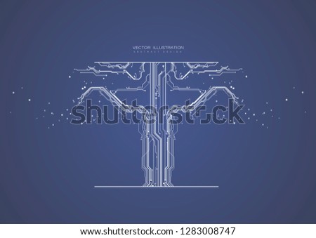 circuit board digital chipset electronic technology computer lines engineering processor dark background  flat copy space horizontal vector illustration