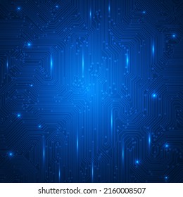 Circuit Board Digital Data Connection System Technology. PCB Trace Blue Scifi Futuristic Vector.