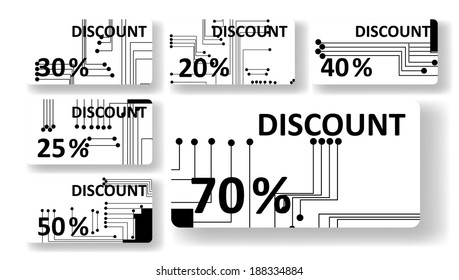Circuit board discount cards, colorful digital Illustration.