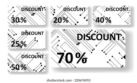 Circuit board discount cards, colorful digital Illustration.