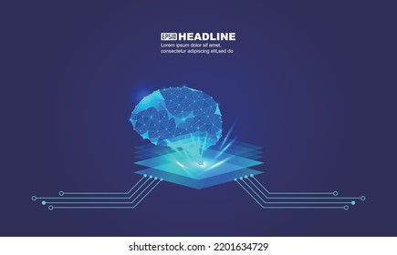 Circuit board, dots line surface link brain artificial intelligence brain machine concept