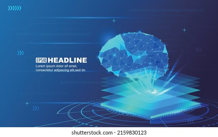 Circuit board with dots, lines and planes linking brain artificial intelligence brain computer concept