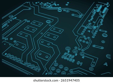 Circuit board drawing close up stylized vector illustration