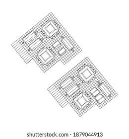 Circuit board. Electronic computer components motherboard. Semiconductor microchip, diode. Hardware parts. Wireframe low poly mesh vector illustration.