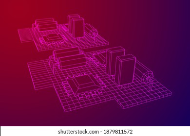 Circuit board. Electronic computer components motherboard. Semiconductor microchip, diode. Hardware parts. Wireframe low poly mesh vector illustration.
