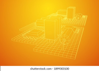 Circuit board. Electronic computer components motherboard. Semiconductor microchip, diode. Hardware parts. Wireframe low poly mesh vector illustration.