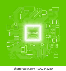 Circuit board. Electronic computer hardware processor technology. Motherboard digital chip. Tech science background. Integrated communication processor. Information engineering motherboard component