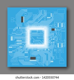 Circuit board. Electronic computer hardware processor technology. Motherboard digital chip. Tech science background. Integrated communication processor. Information engineering motherboard component