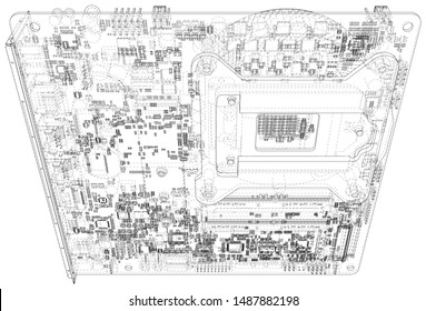 Circuit board. Electronic computer hardware technology. Vector rendering of 3d.