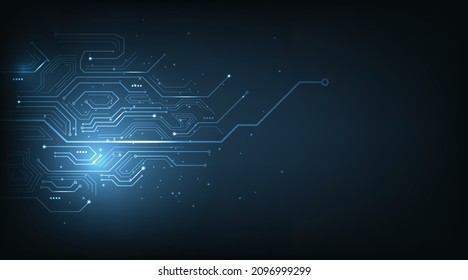 Diseño electrónico de la tarjeta de circuitos en el fondo de color azul oscuro.Concepto del sistema de conexión de la tarjeta de circuitos de alta tecnología.Ilustración vectorial