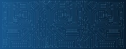 Circuit Board Electronic Or Electrical Line On Blue Engineering Technology Concept Vector Panorama Background