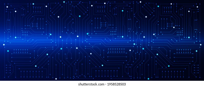 tarjeta de circuitos línea electrónica o eléctrica en línea de tecnología de ingeniería azul concepto vectorial fondo panorámica