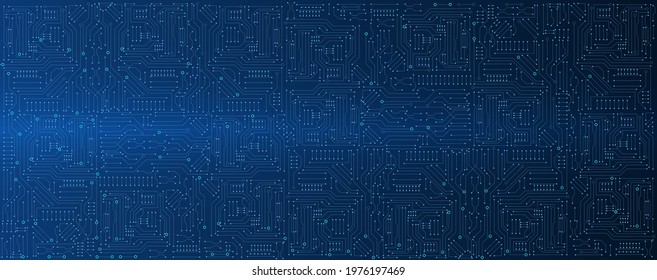 circuit board electronic or electrical line on blue or green engineering technology concept vector panorama background