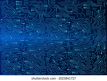 tarjeta de circuitos línea electrónica o eléctrica en fondo vectorial del concepto de tecnología de ingeniería azul