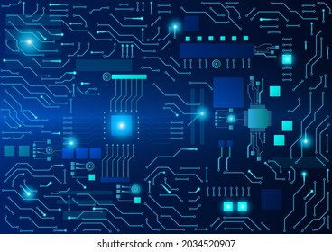 circuit board electronic or electrical line on blue engineering, computer technology concept vector background