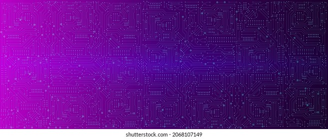 circuit board electronic or electrical line on blue or pink engineering technology concept vector panorama background
