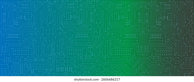 circuit board electronic or electrical line on green engineering technology concept vector panorama background