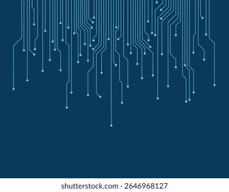 circuit board electronic or electrical line with glow light on blue engineering technology concept vector illustration.