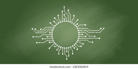 Circuit board or electronic motherboard. lines and dots connect. Vector high-tech technology data. Electrical board. digital tech. cpu, PCB printed circuit. For chip and process. Input or output.