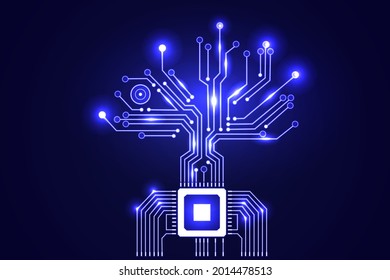 Circuit board electronic tree shape. Electronic vector elements for cyber design.