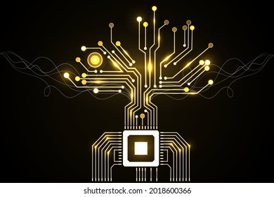 Circuit board electronic tree shape. Electronic vector elements for cyber design.