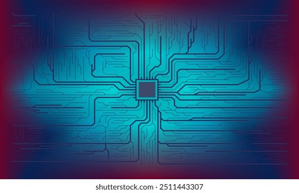 Elementos de la placa de circuito en azul sobre fondo oscuro de la tecnología, Anuncio del concepto de la IA o presentación