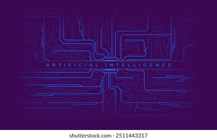 Elementos de la placa de circuito en azul sobre fondo oscuro de la tecnología, Anuncio del concepto de la IA o presentación