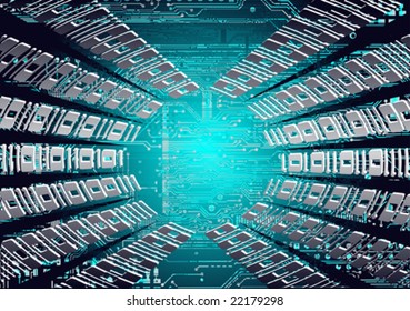 Circuit board emitting energy and binary rays