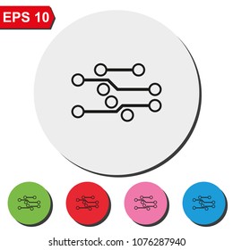 Circuit board flat round colorful vector icon. Technology micro scheme simple illustration.