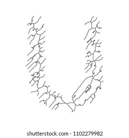 
Circuit board font.Letter U