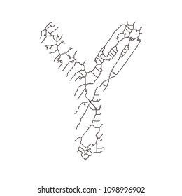 Circuit board font.Letter Y