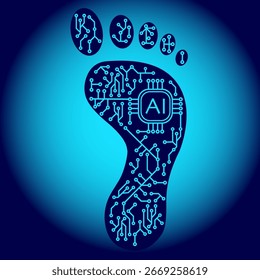 Circuit board footprint. Artificial Intelligence symbol. Futuristic digital technology. Vector biometric sign. EPS 10.