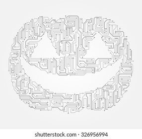 Circuit board in the form of Halloween pumpkin. Vector illustration