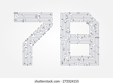 Circuit board in the form of numbers. Set of numerals seven and eight. Vector illustration