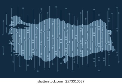 Circuit board forming Turkey map representing digital infrastructure, technological advancement, and innovation in the country