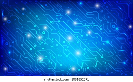 Circuit Board Future Scifi Technology Pattern Vector Background. Blue Abstract Communication Trace Connection Illustration.