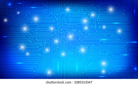 Circuit Board Future Scifi Technology Pattern Vector Background. Blue Abstract Communication Trace Connection Illustration.