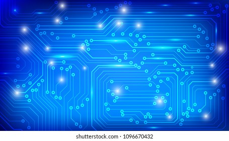 Circuit Board Future Scifi Technology Pattern Vector Background. Blue Abstract Communication Trace Connection Illustration.