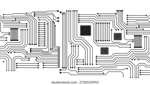 Tablero de circuito. tecnología futura, líneas negras fondo blanco del concepto de seguridad cibernética, Internet digital de alta velocidad abstracto. Vector
