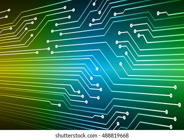 Circuit Board. future technology, green yellow blue cyber security concept background, abstract hi speed digital internet.