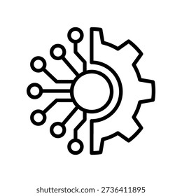 Circuit board with gear icon set. Smart AI Cogwheel engineering technological, Digital technology, Artificial intelligence AI generator, generate, generative, editing icons. Vector Illustration.