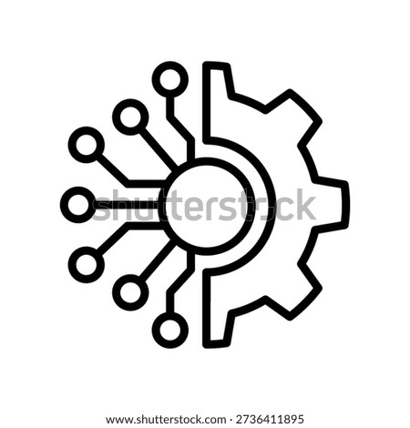 Circuit board with gear icon set. Smart AI Cogwheel engineering technological, Digital technology, Artificial intelligence AI generator, generate, generative, editing icons. Vector Illustration.
