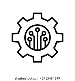Circuit board with gear icon, Smart AI Cogwheel engineering technological concept, Digital technology, Vector illustration