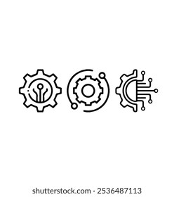 Circuit board with gear icon, Smart AI Cogwheel engineering technological concept, Digital technology, Vector illustration