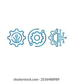 Circuit board with gear icon, Smart AI Cogwheel engineering technological concept, Digital technology, Vector illustration