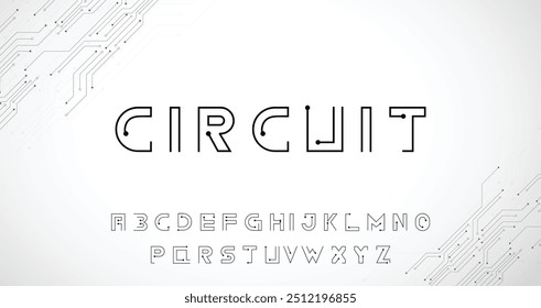 Circuit board geometric font vector design
