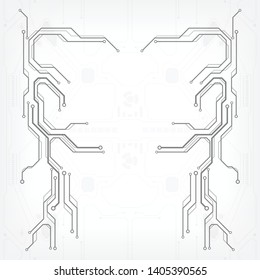 Circuit board grayscale tone futuristic digital technology communication system background template vector design. HUD element technology control panel texture illustration.